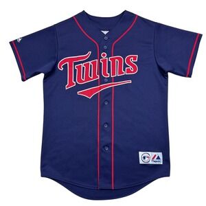 Vintage Minnesota Twins Majestic Jersey Size Medium Blue Stitched Retro